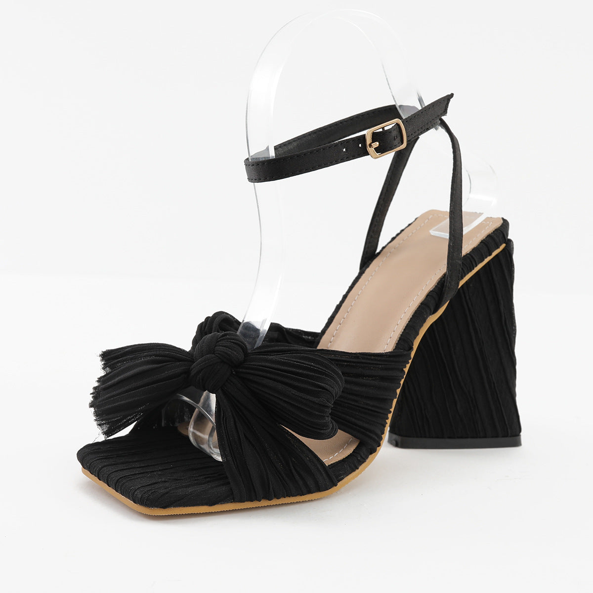 Chunky Heel Bow Silk Vintage Sandals