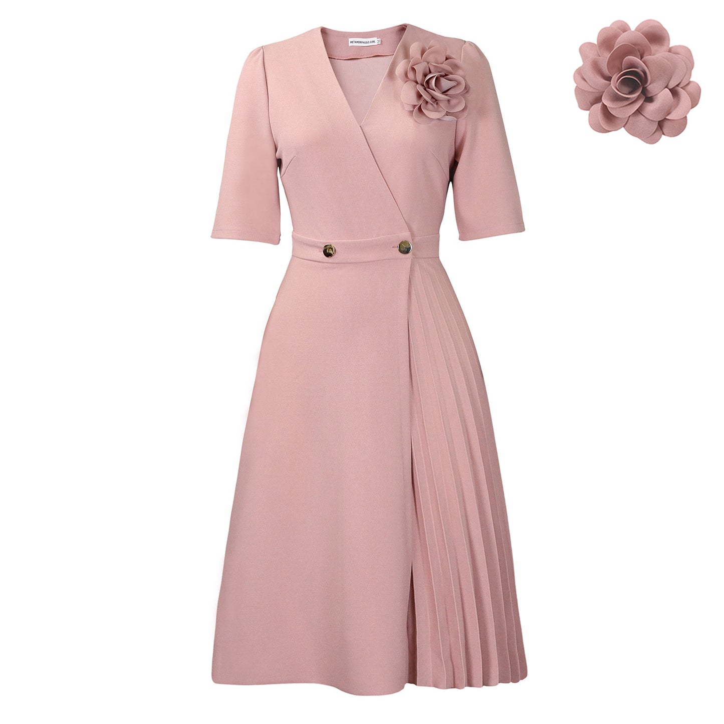 V-neck Elegant Pleated Dress
