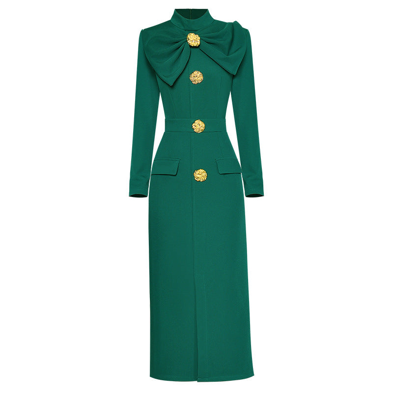 Elegant bow tie decorative button dress