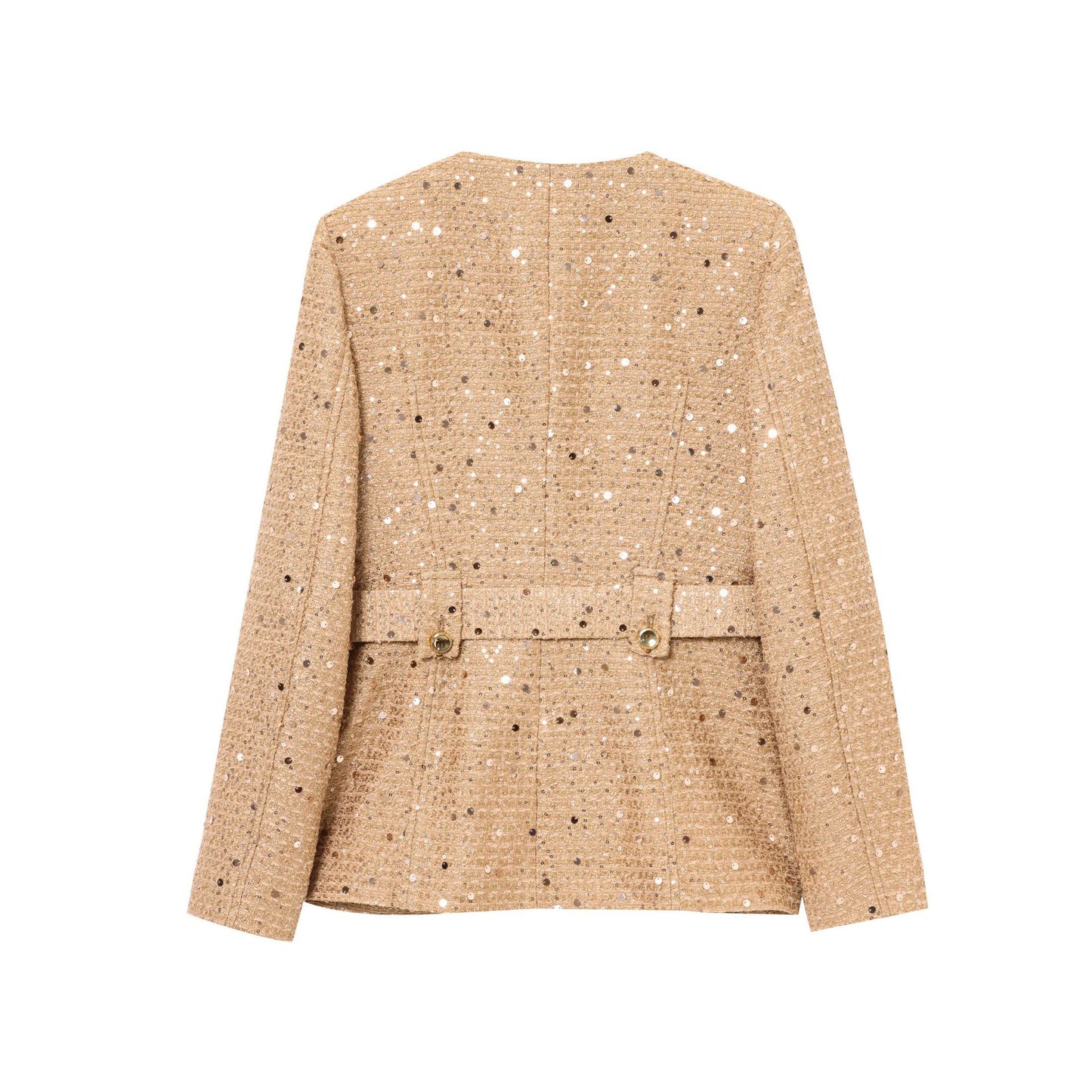 Round neck belted sequin jacket