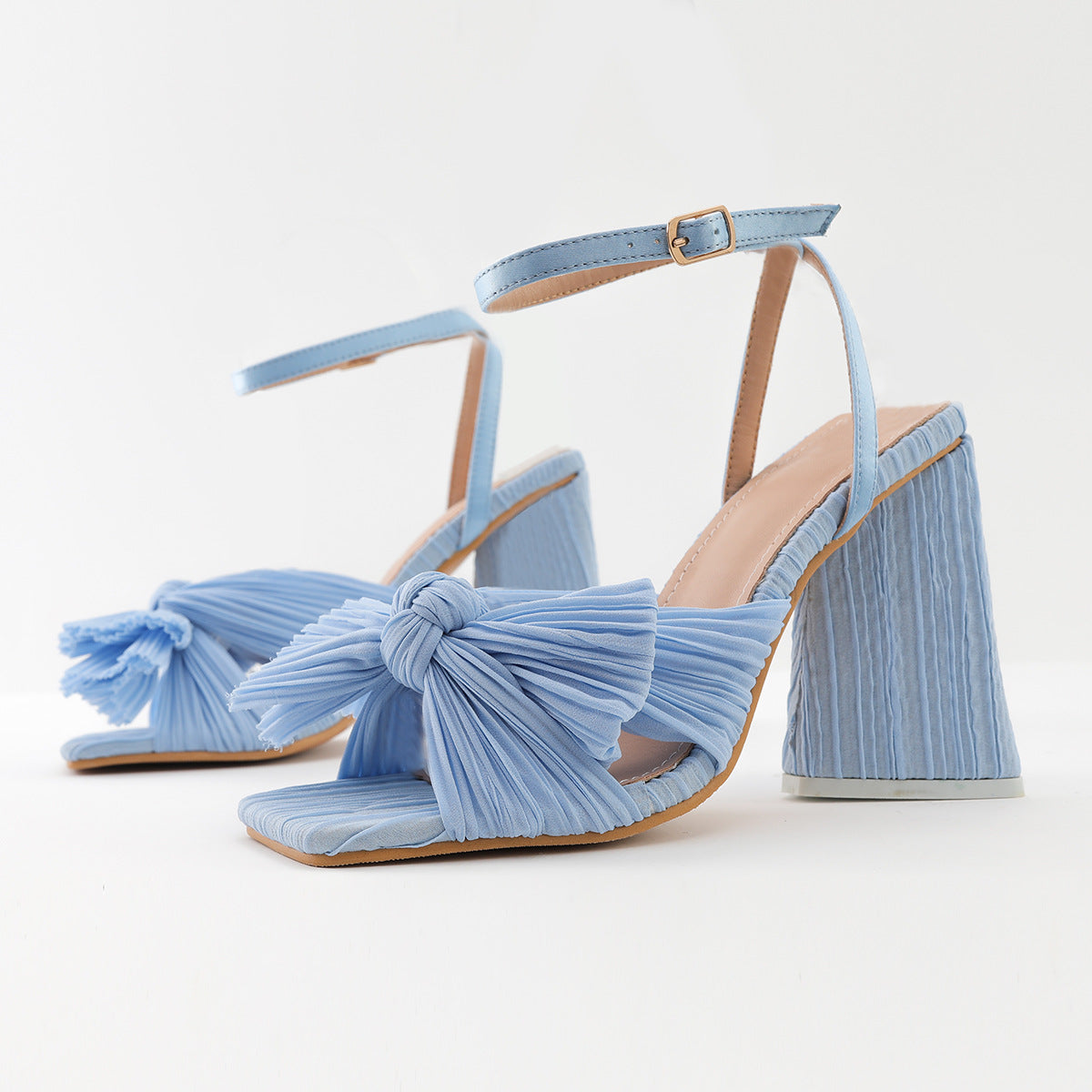 Chunky Heel Bow Silk Vintage Sandals