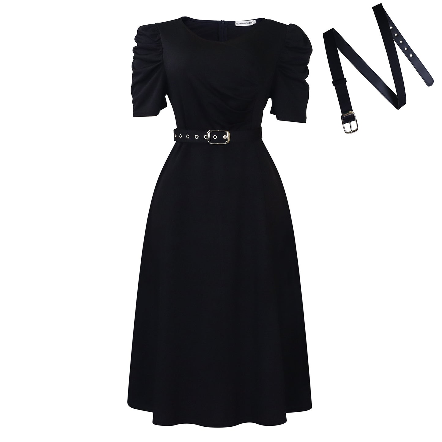 Pleated Elegant V-neck Flared Dress
