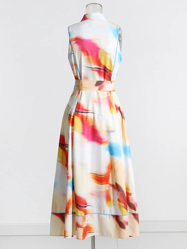 Lapel Sleeveless High Waist dress