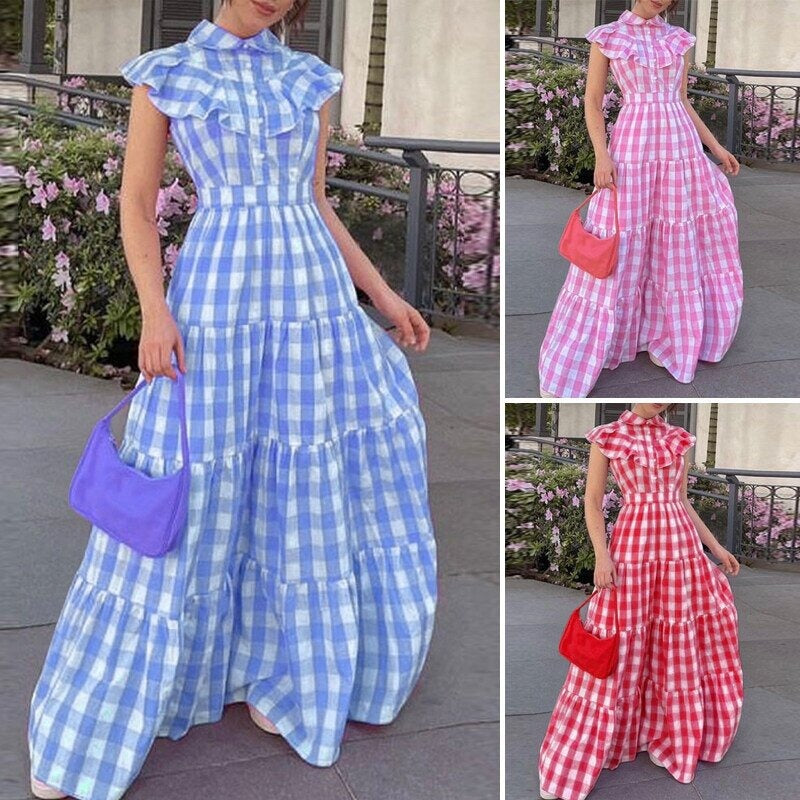 Checkered printed long dress