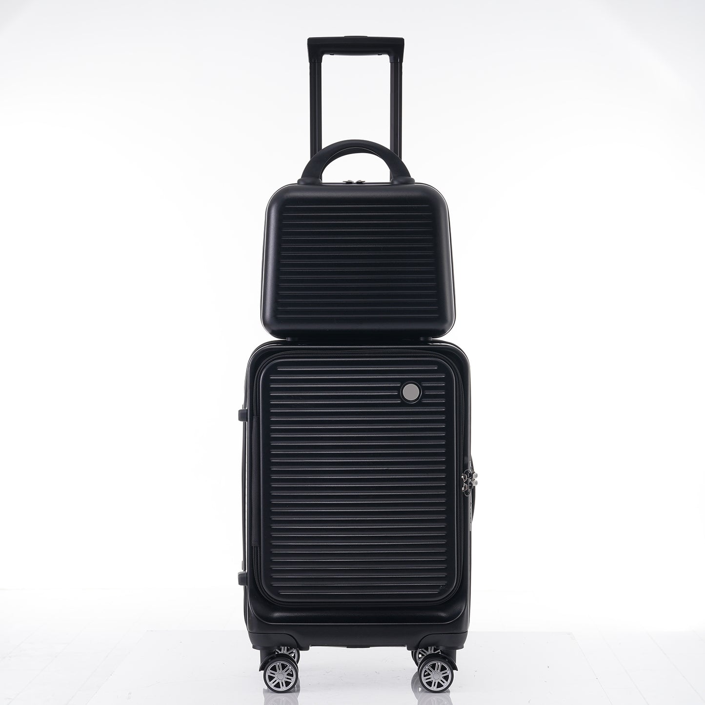 Carry-on Luggage 20 Inch Front Open Luggage Lightweight Suitcase with Front Pocket and USB Port, 1 Portable Carrying Case Black