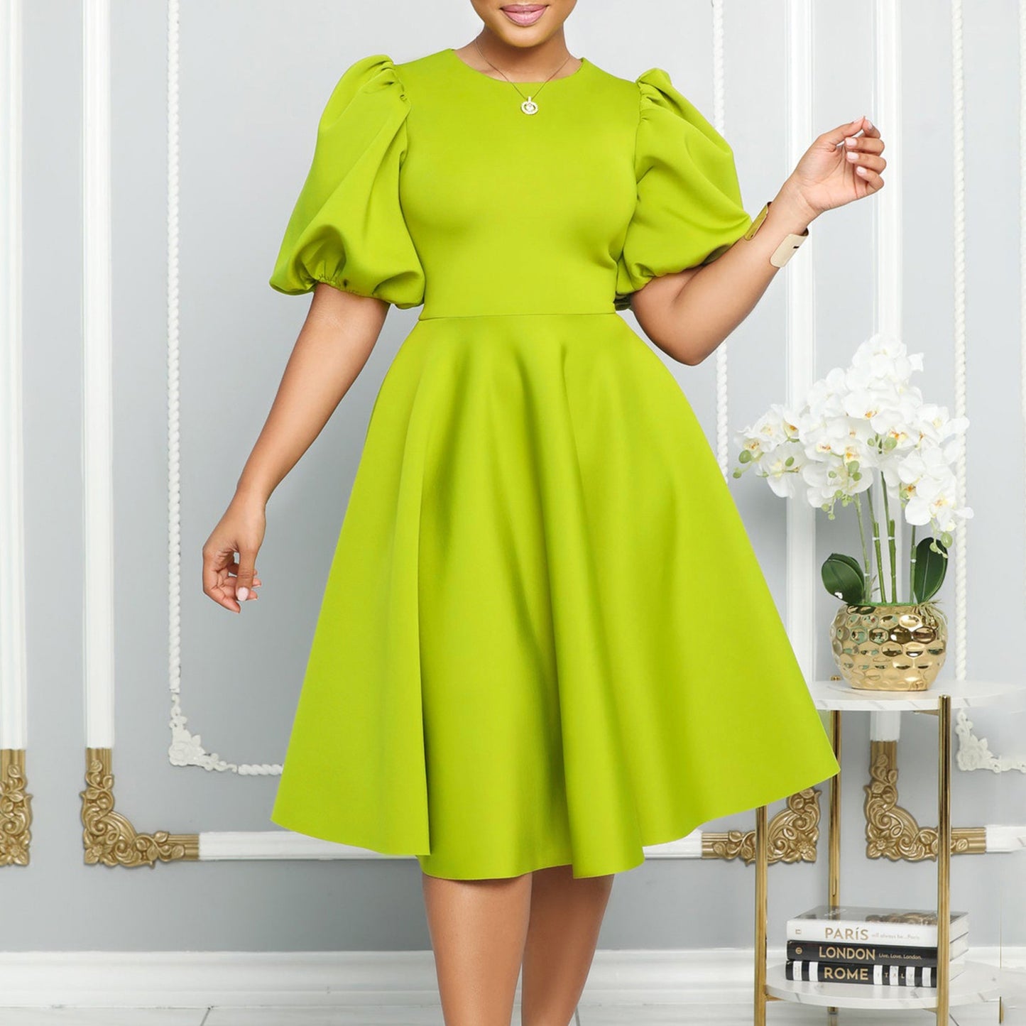 Elegant High Waist Flared Dress