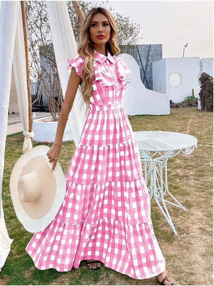 Checkered printed long dress