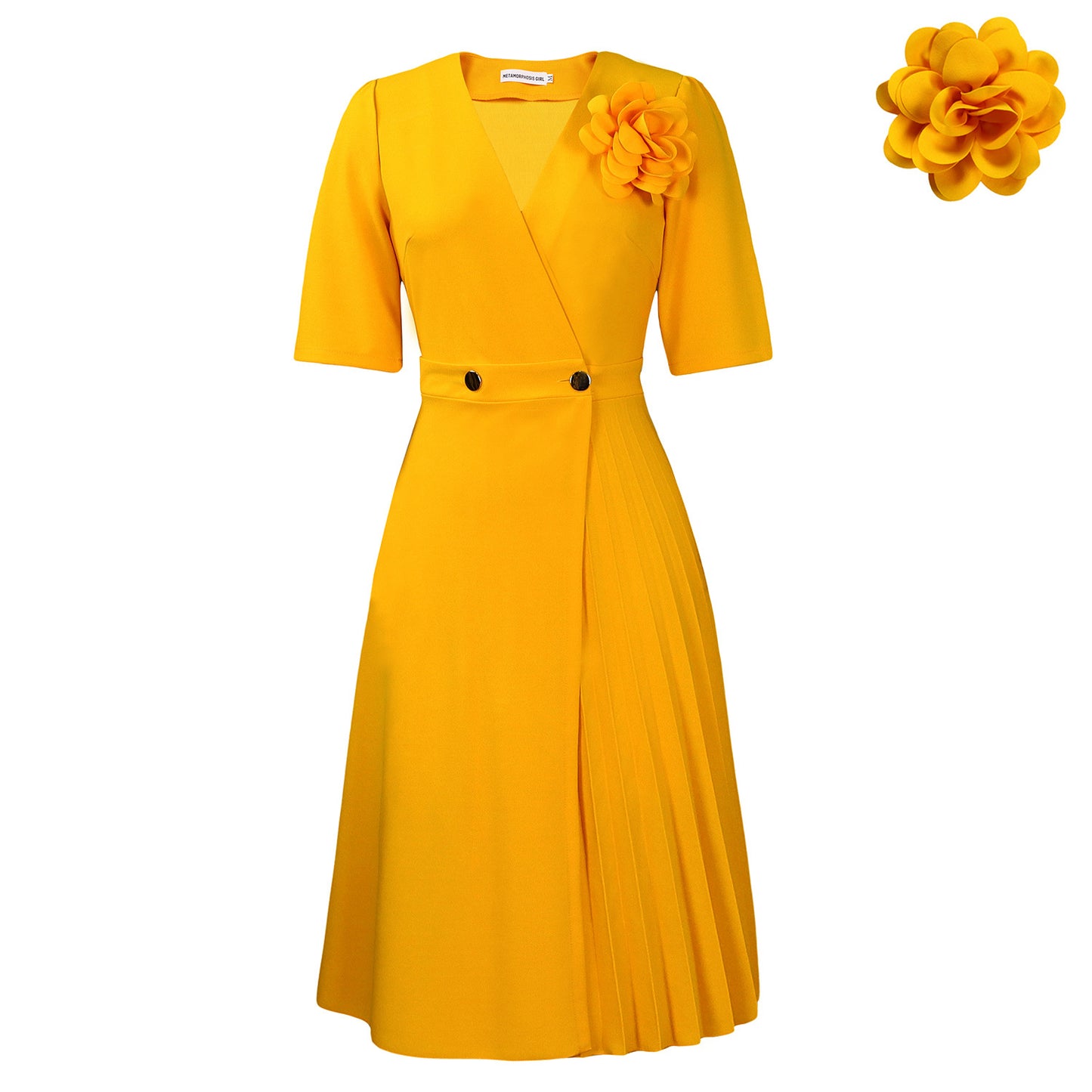 V-neck Elegant Pleated Dress