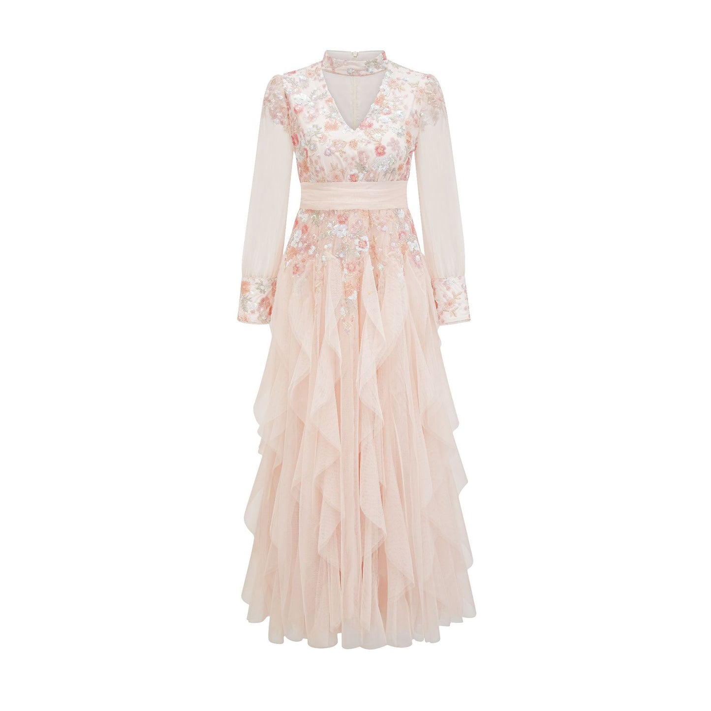 Round Neck Elegant Floral High Waist Formal dress