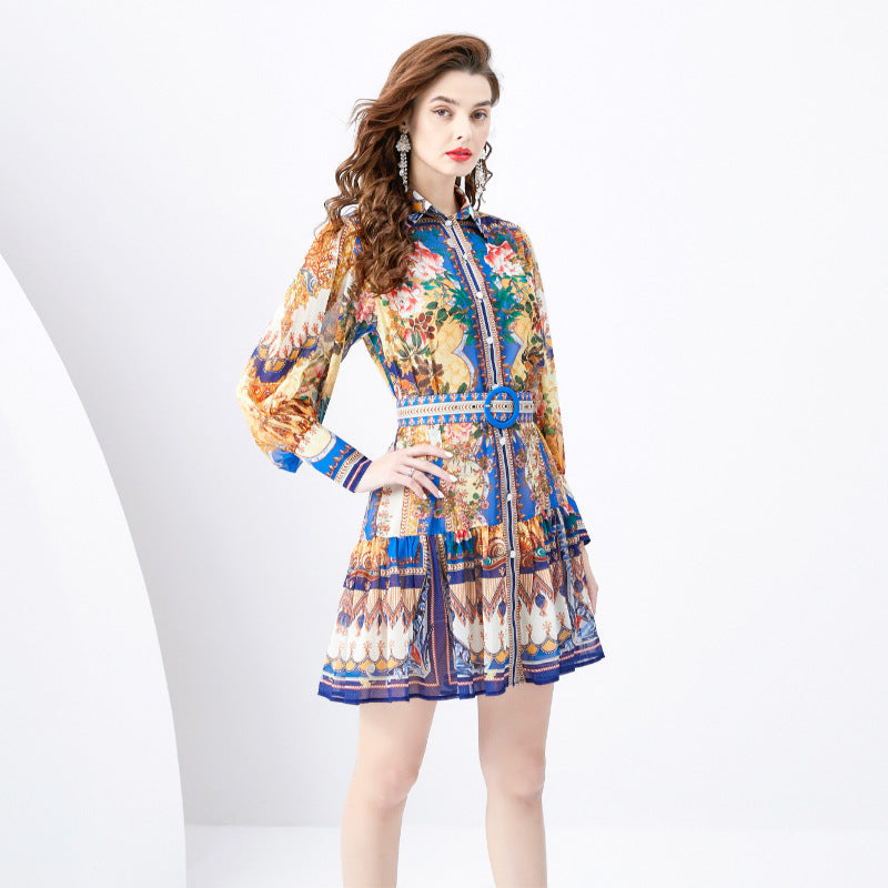 retro printed belted dress