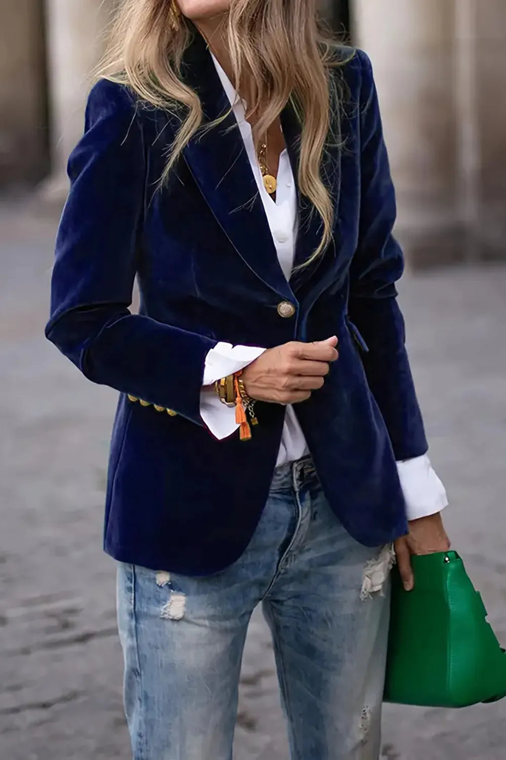 One Button Lapel Collar Blazer