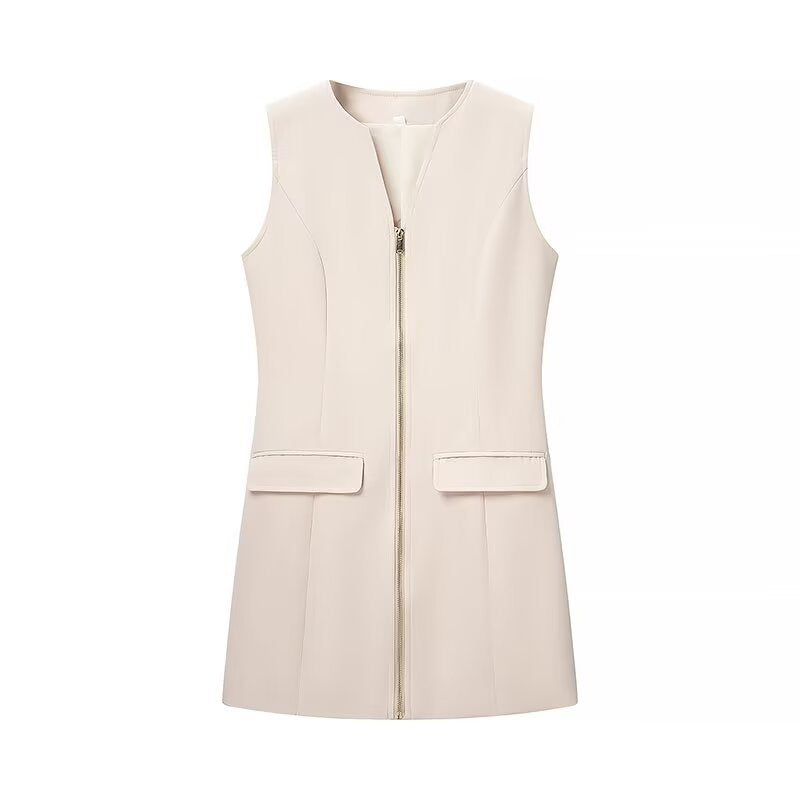 V-neck zipper front short dress
