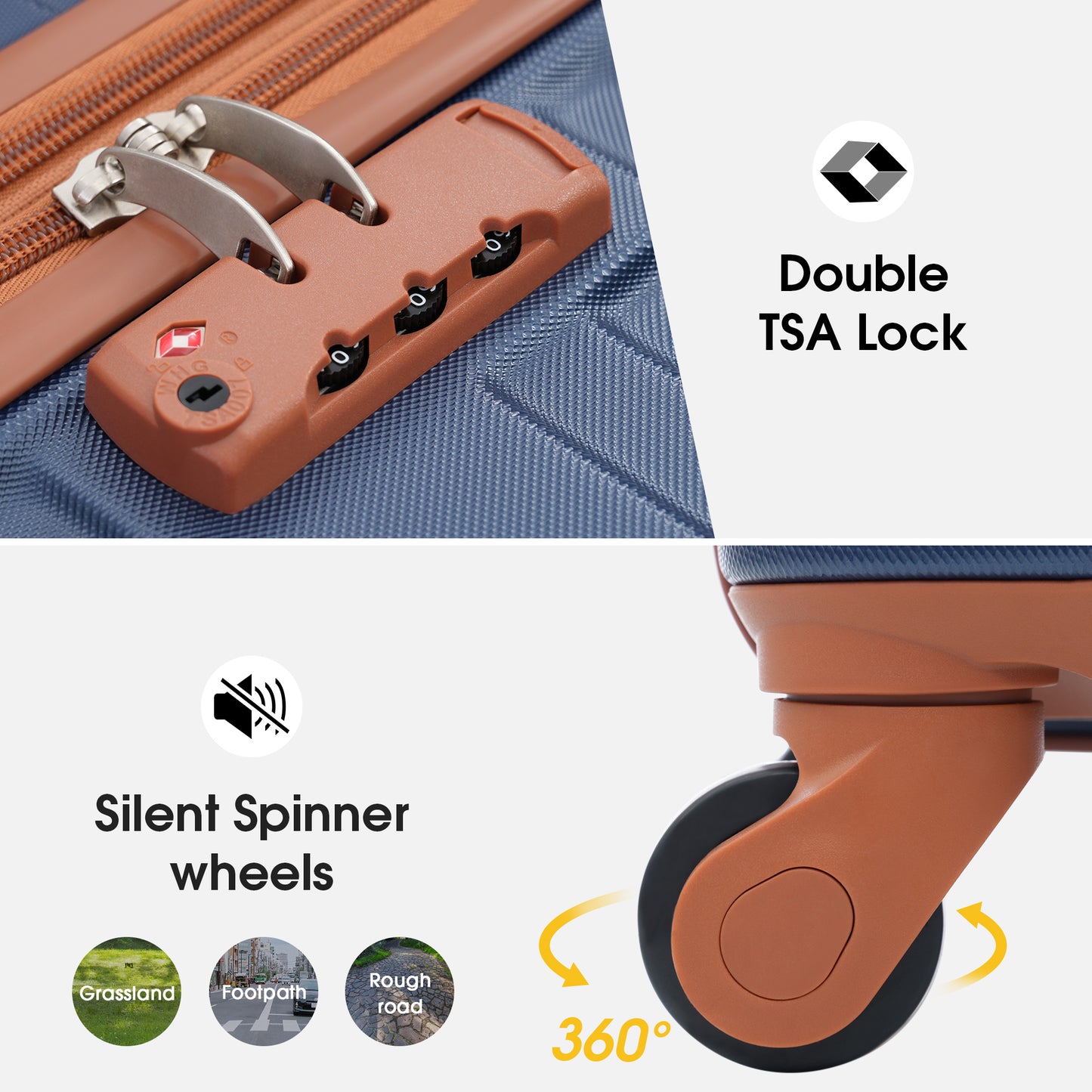 Hardshell Luggage Sets 3 Pcs Spinner Suitcase TSA Lock Lightweight