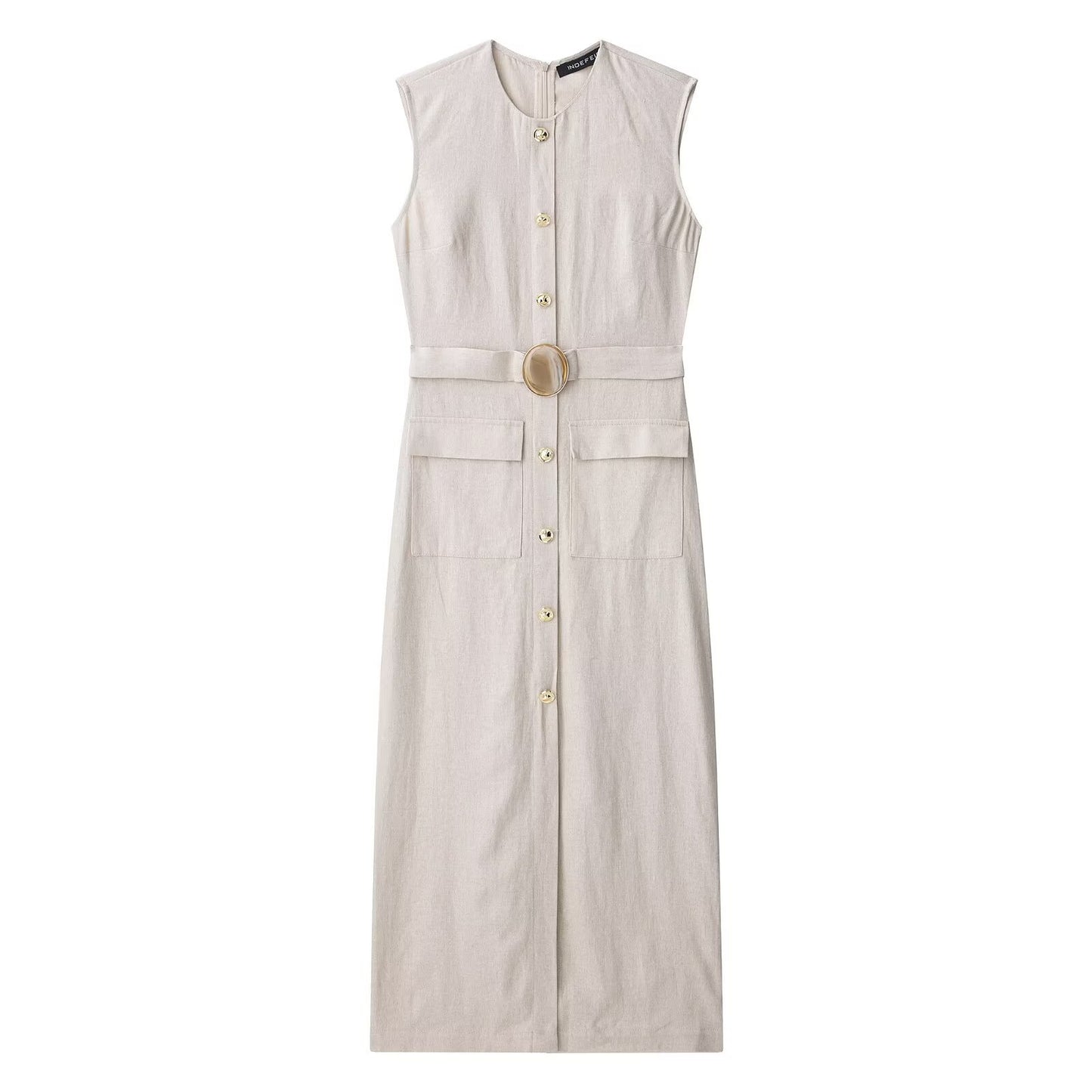 Buttoned Front Waistband belted dress
