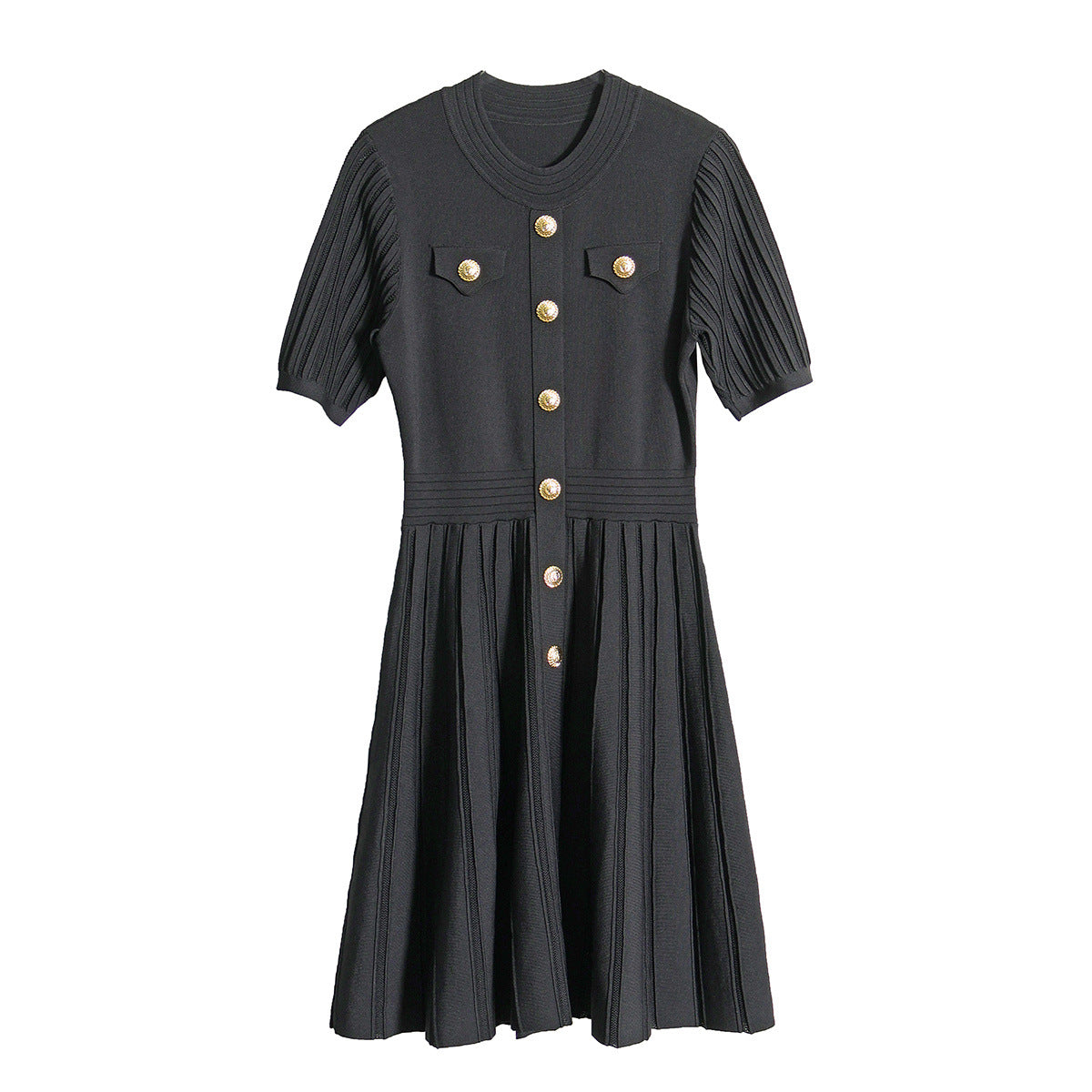 Decorative botton pocket knitted dress
