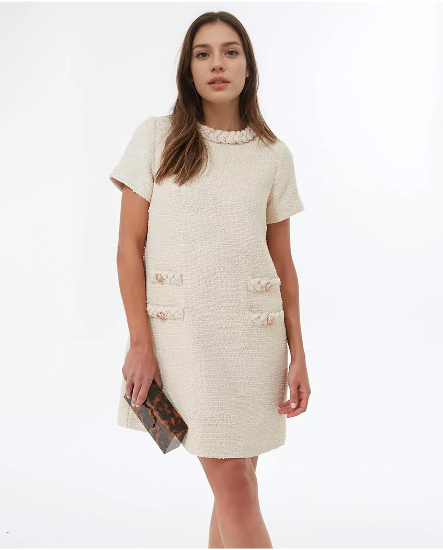 Round neck decorative pocketed dress