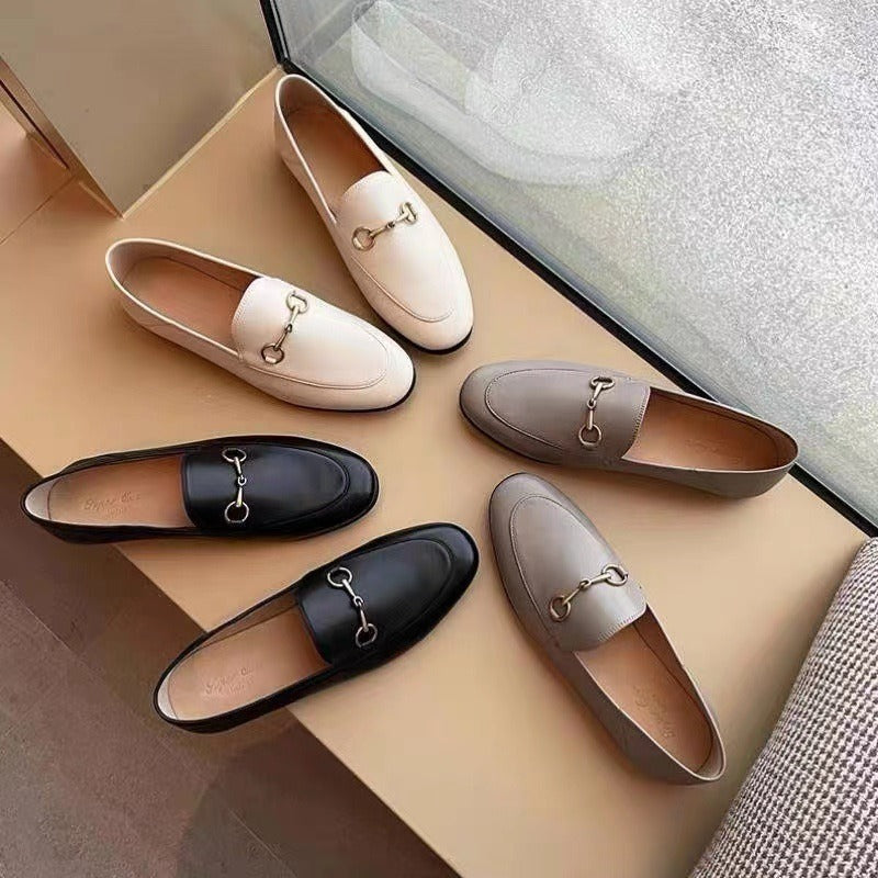 Leather buckle front loafers