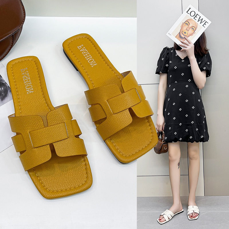 Flat PU Leather Slippers