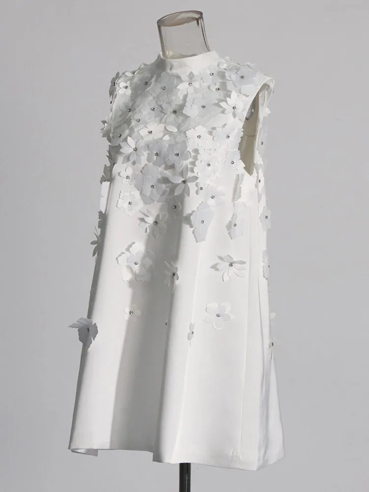 studded flower sleeveless dress