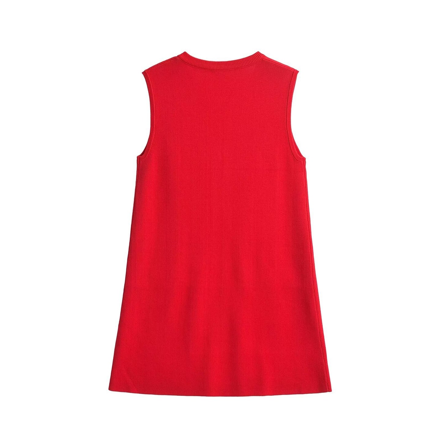 Round neck sleeveless single breasted knitted dress