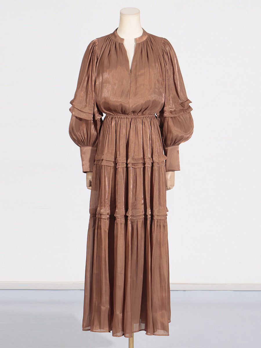 Vintage d pleated ruffle edges dress