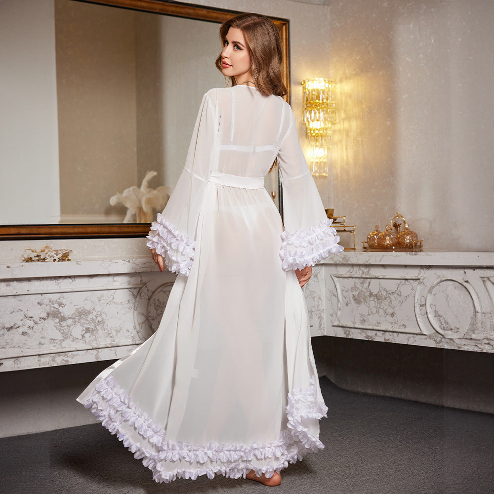 Long lace frilled sleeved robe