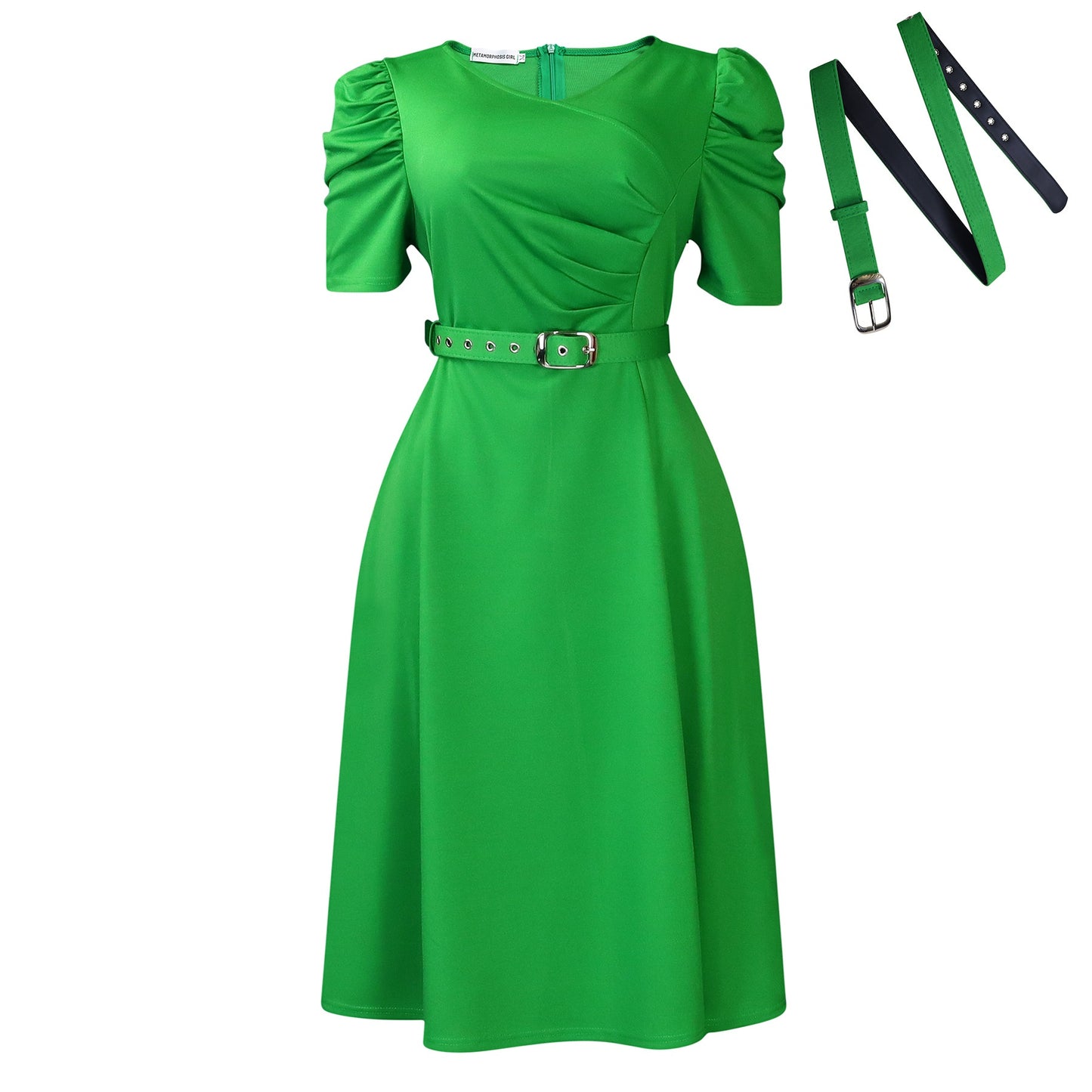 Pleated Elegant V-neck Flared Dress