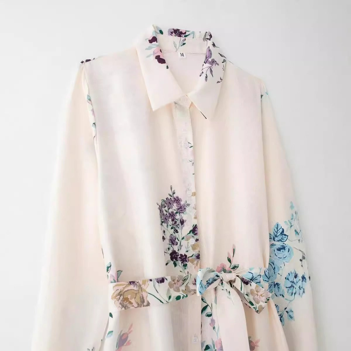 Linen shirt printed dress