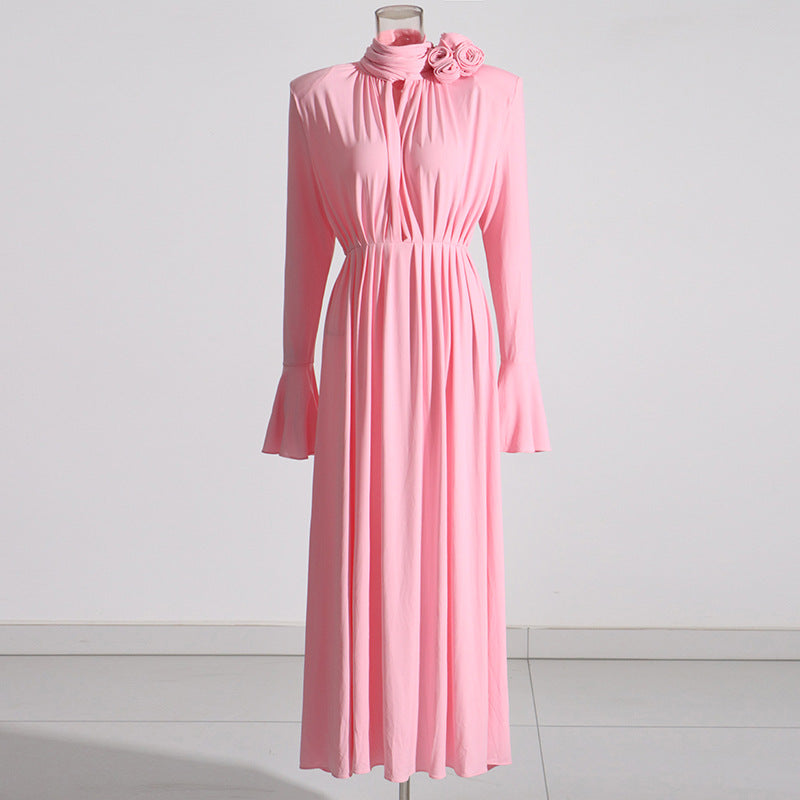 trumpet sleeves, decorative flower dress