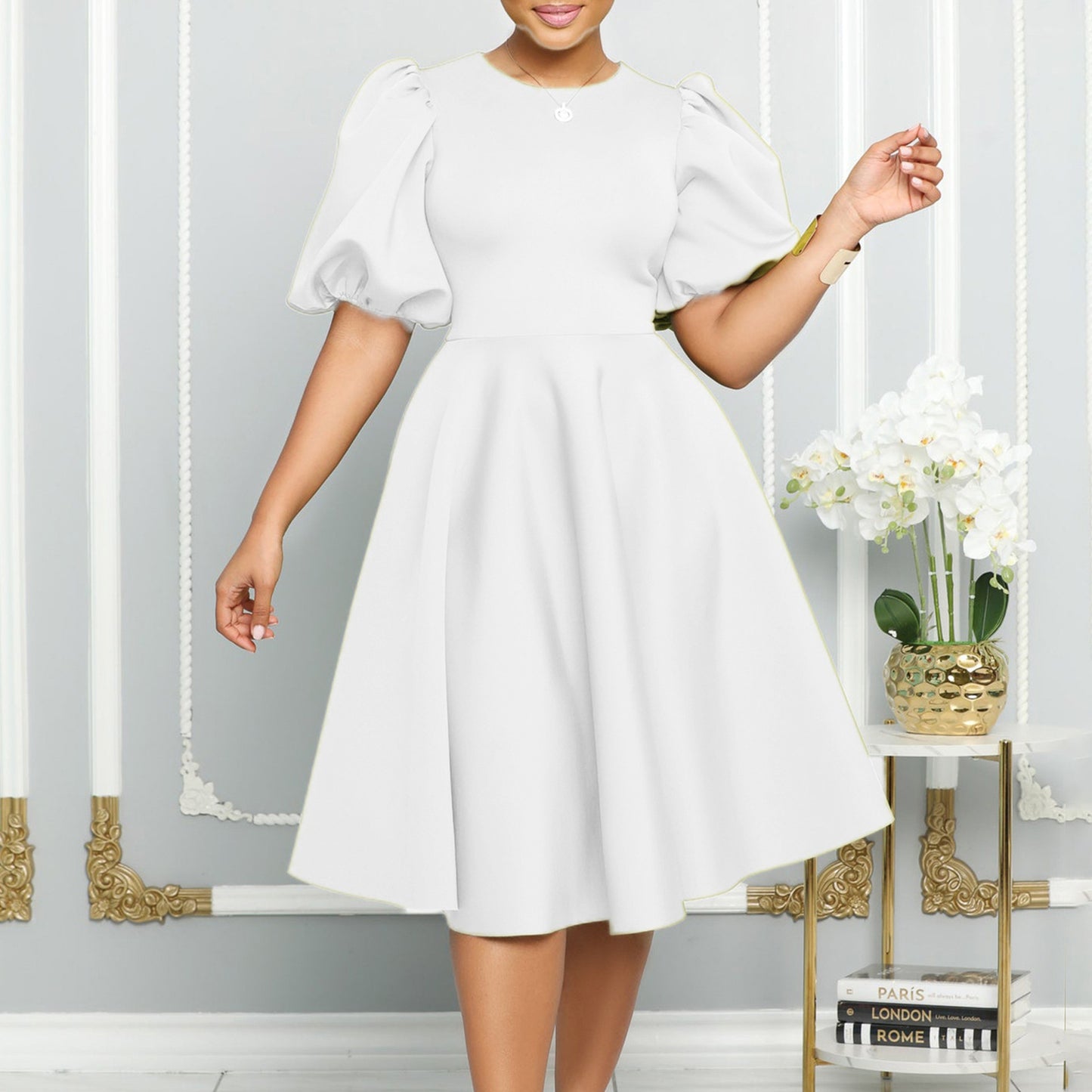 Elegant High Waist Flared Dress