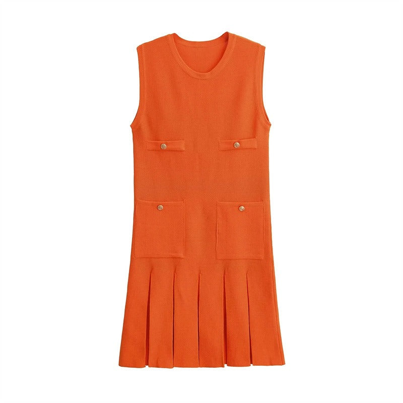 Wide pleats button knit