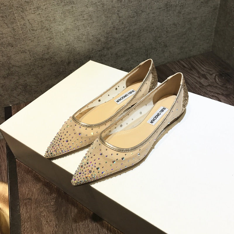 Breathable mesh rhinestone flat