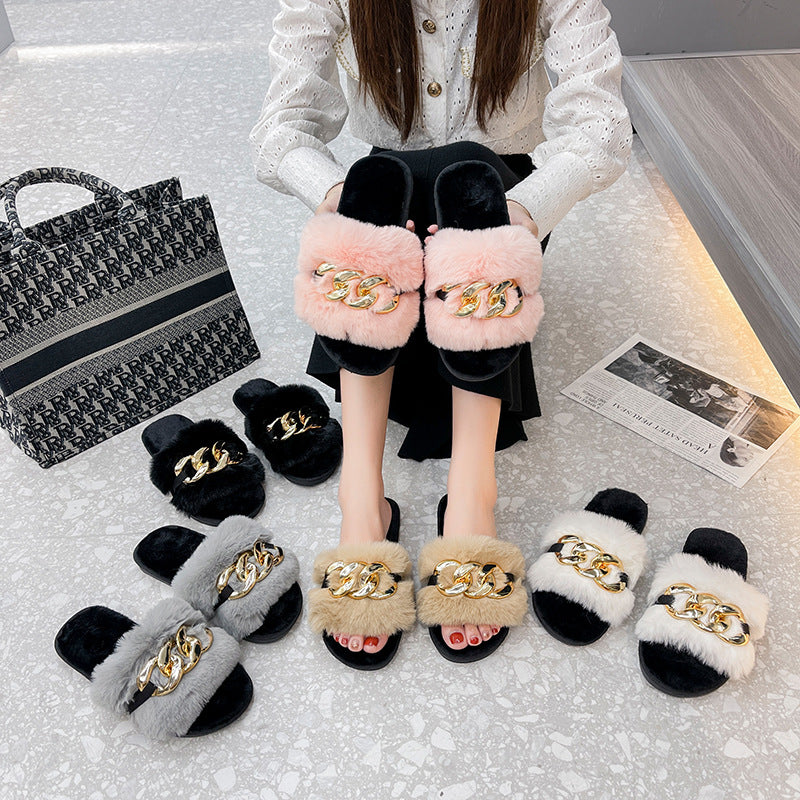 Plush buckle front Slippers