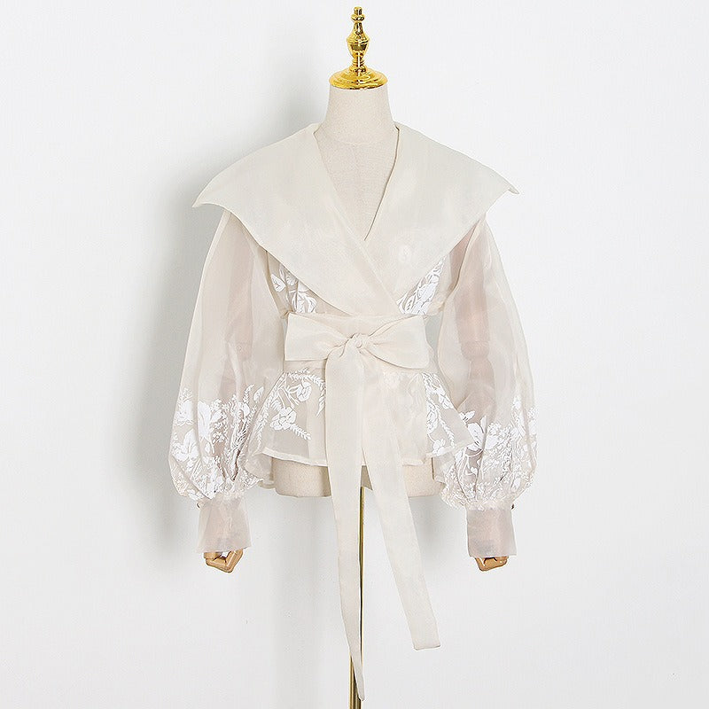 V-neck Lantern Sleeves, Embroidery Jacket