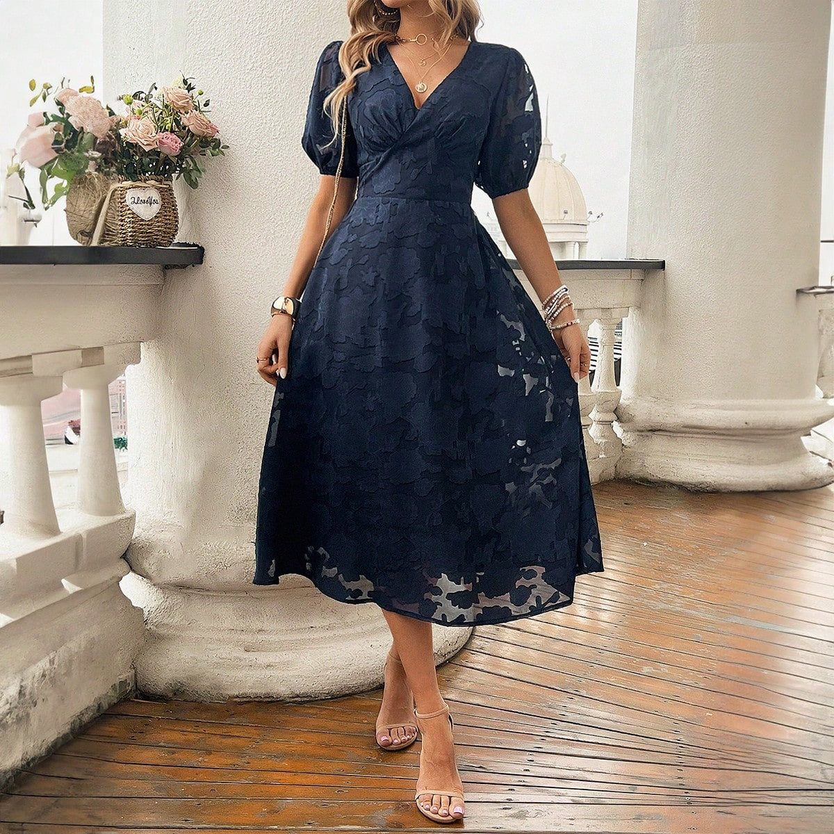 v-neck lace dress