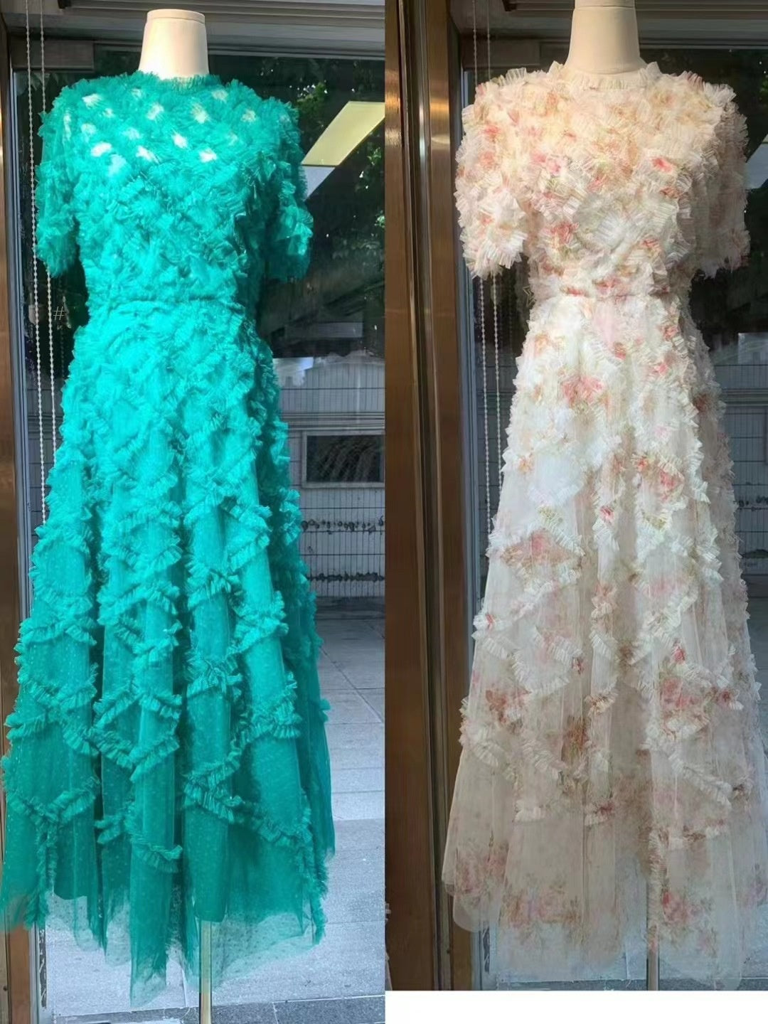 Round Neck High Waist Mesh Embroidery Dress