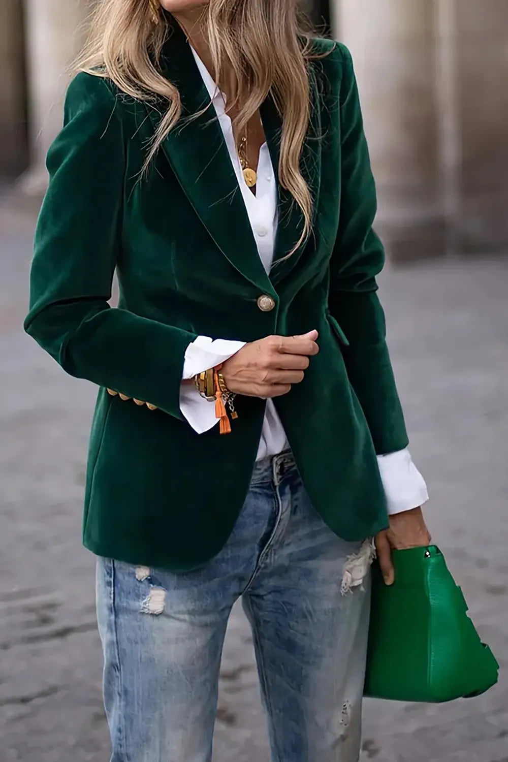 One Button Lapel Collar Blazer