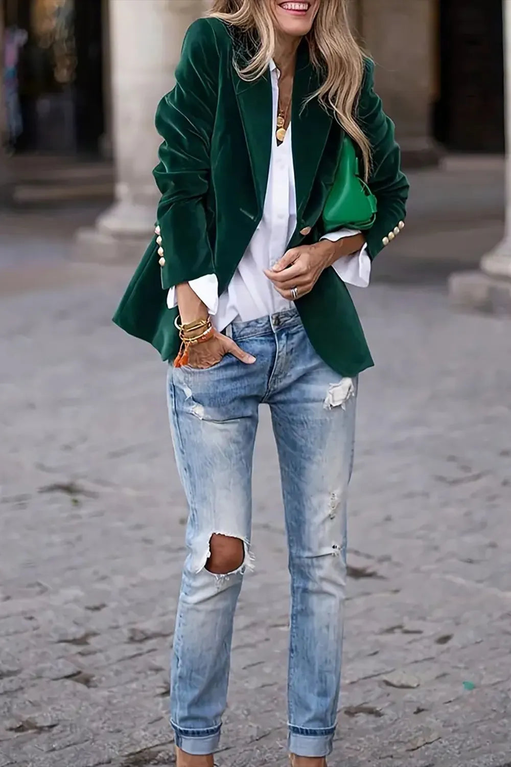 One Button Lapel Collar Blazer
