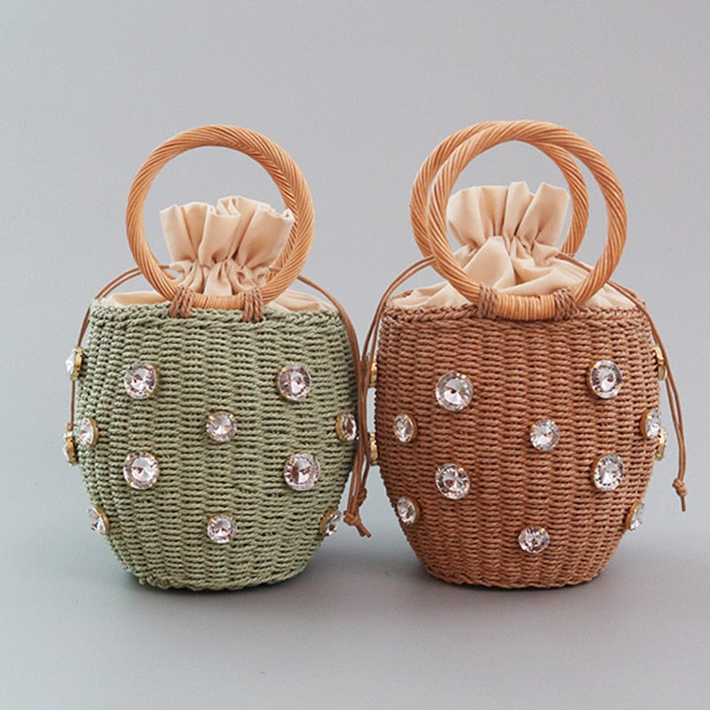 Rhinestone Crystal Embellished Straw Bag