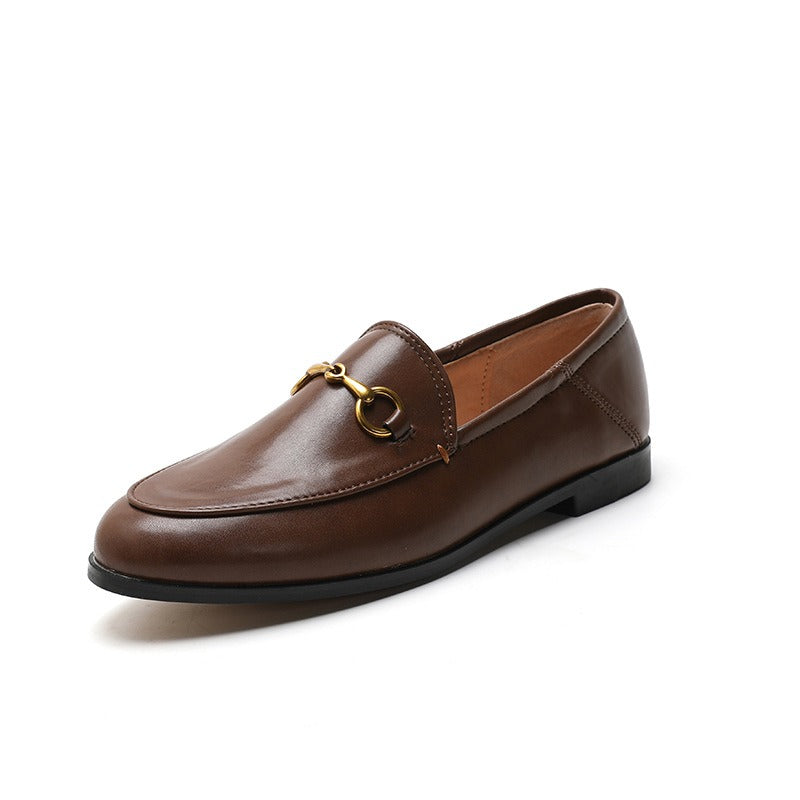 Leather buckle front loafers
