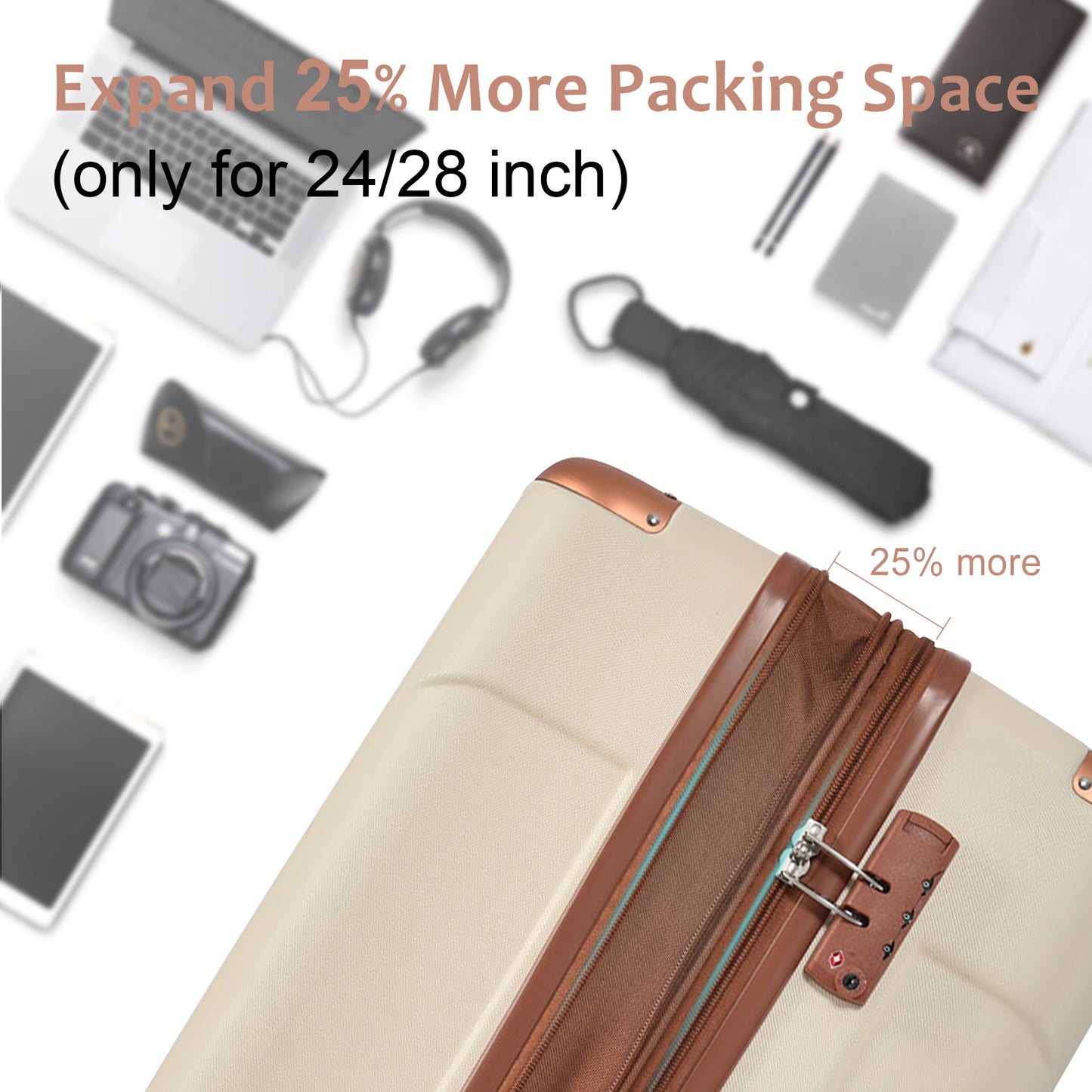 Hardshell Luggage Sets 3 Pcs Spinner TSA Lock Lightweight Suitcase