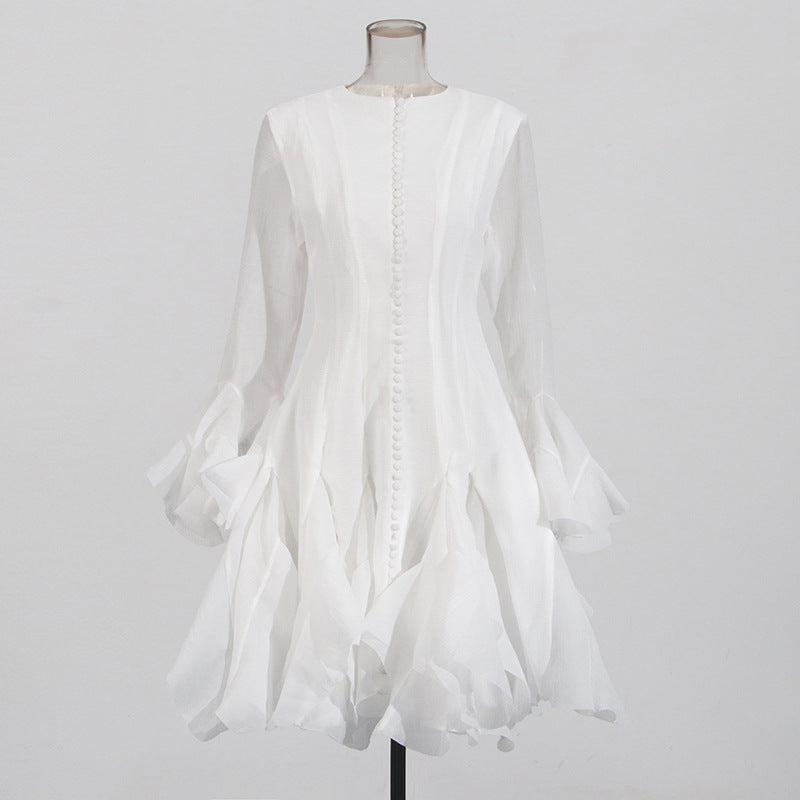 Round neck ruffled trumpet sleeve dress for