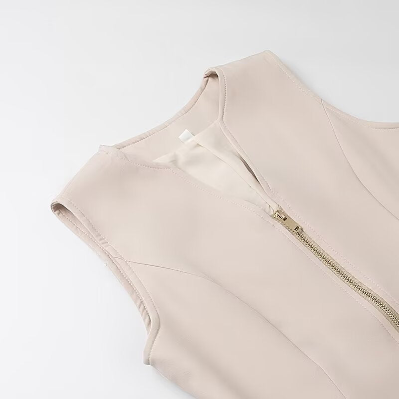 V-neck zipper front short dress