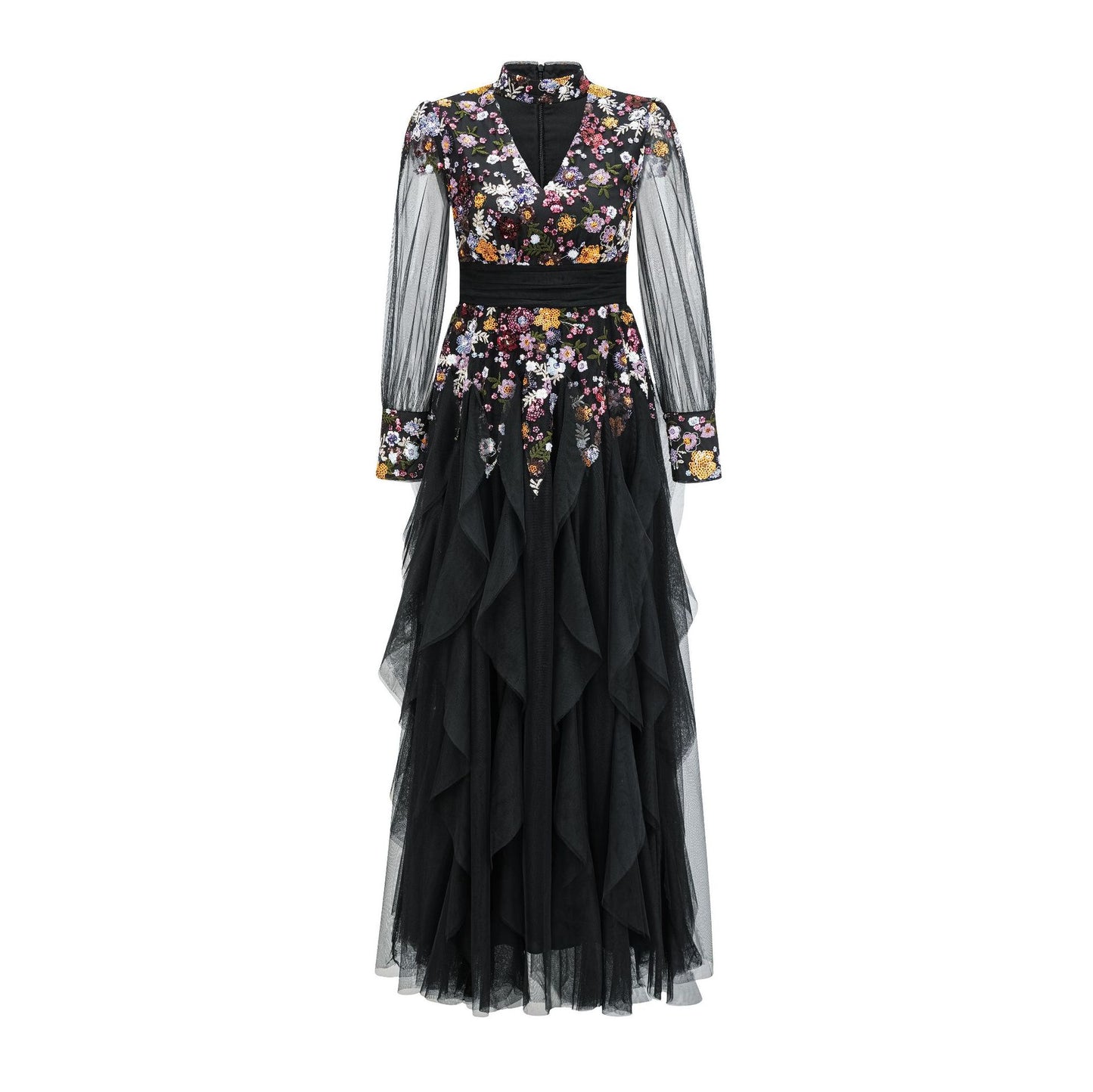 Round Neck Elegant Floral High Waist Formal dress
