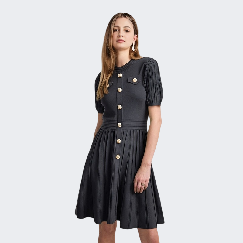 Decorative botton pocket knitted dress