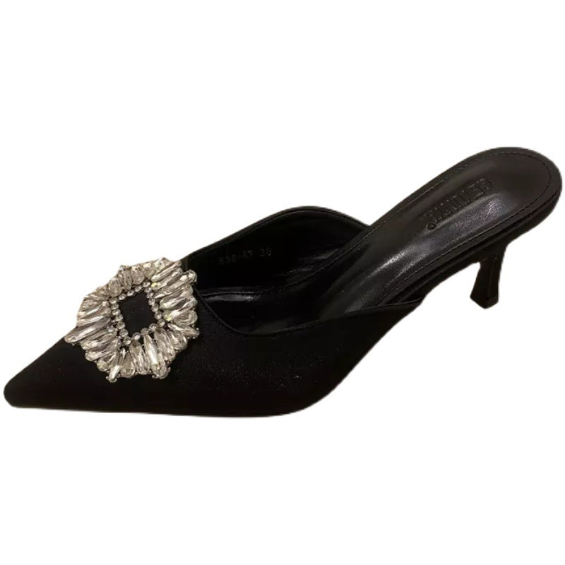 Rhinestone Pointed Low Heel mule
