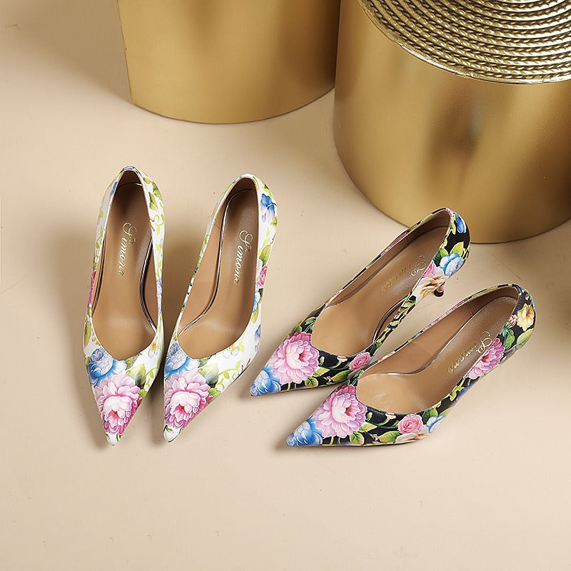 pointed printed floral pumps