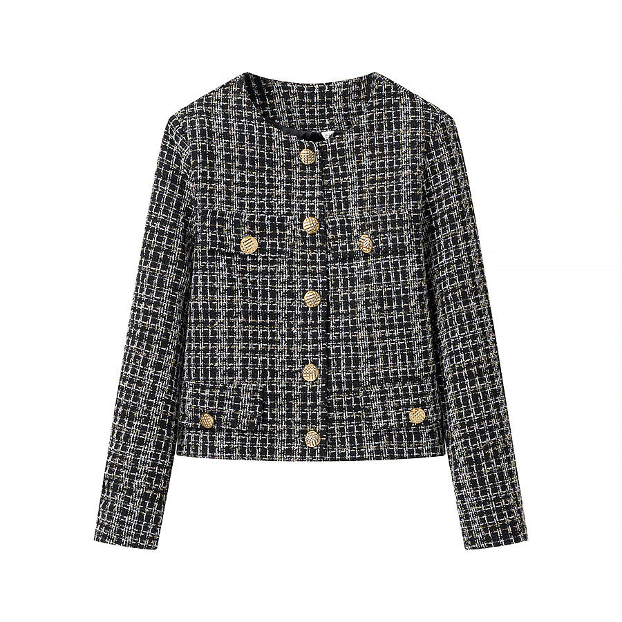 round neck single breasted texture jacket