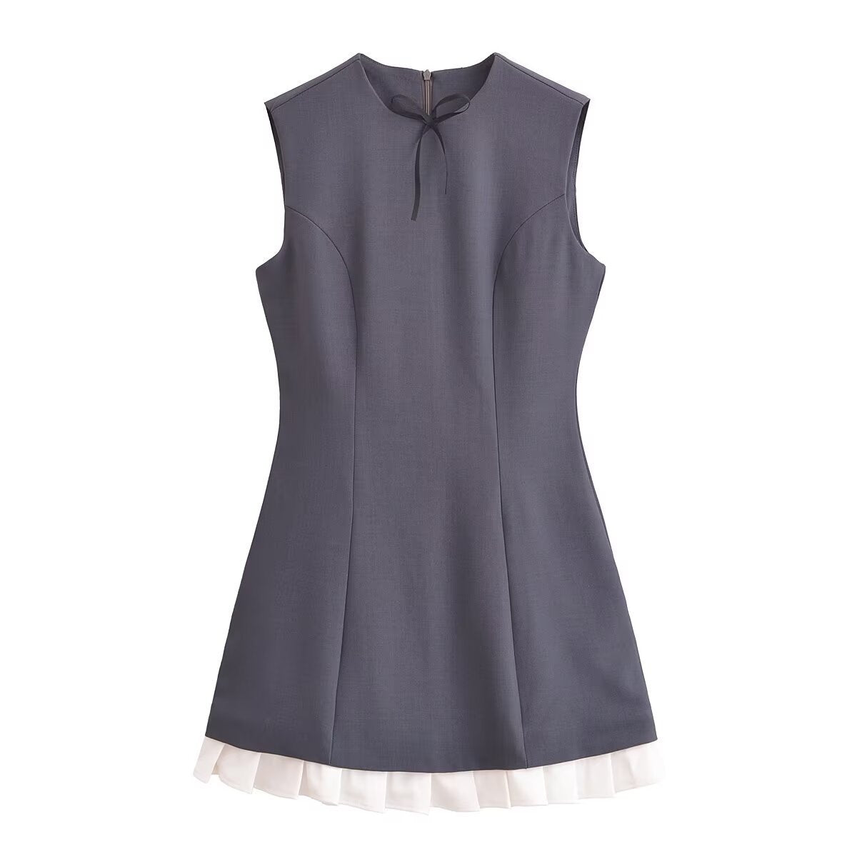 Bow d patchwork pleated hem dress