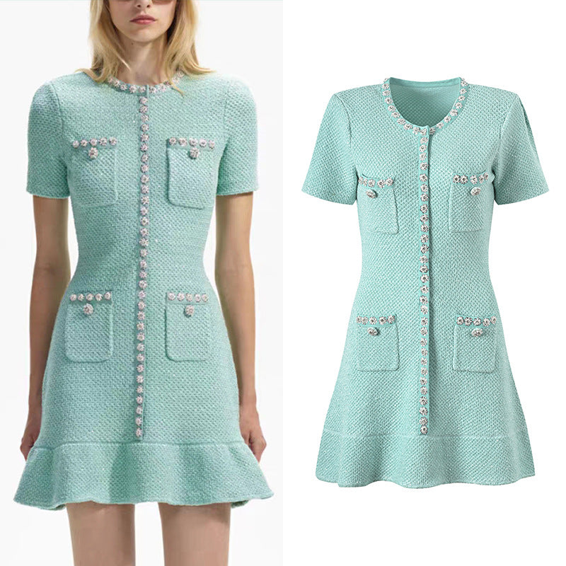 Diamond ruffled edge knitted dress
